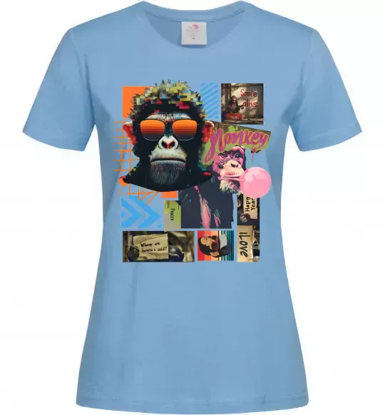 Женская футболка Monkey poster Голубой фото