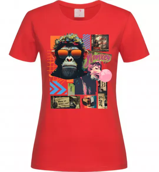 Женская футболка Monkey poster Красный фото