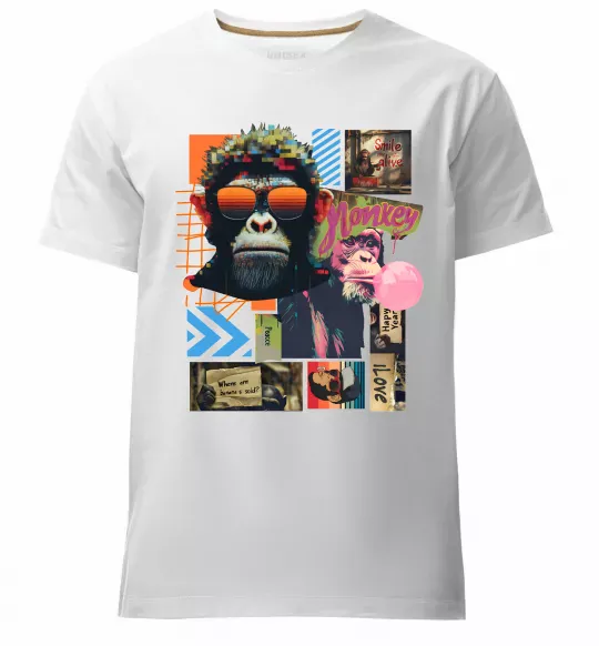 Мужская премиум футболка Monkey poster Белый фото