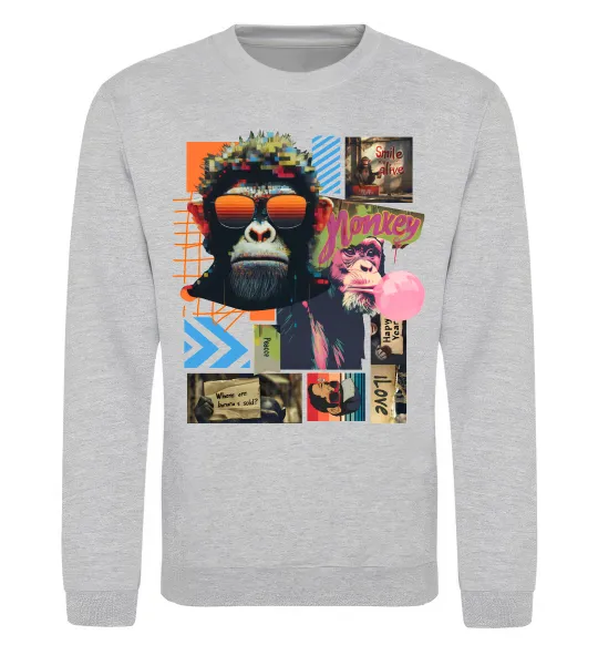 Свитшот Monkey poster Серый меланж фото