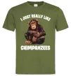 Мужская футболка I really like chimpanzees Оливковый фото
