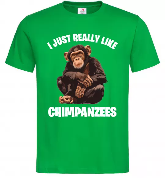Мужская футболка I really like chimpanzees Зеленый фото