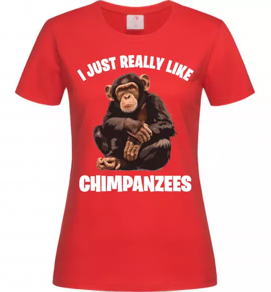 Жіноча футболка I really like chimpanzees Червоний фото