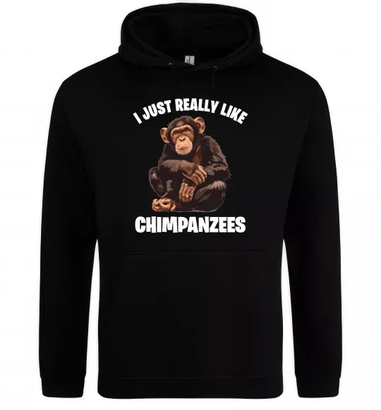 Мужская толстовка (худи) I really like chimpanzees Черный фото