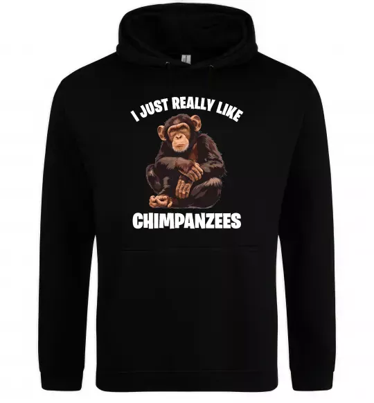 Женская толстовка (худи) I really like chimpanzees Черный фото