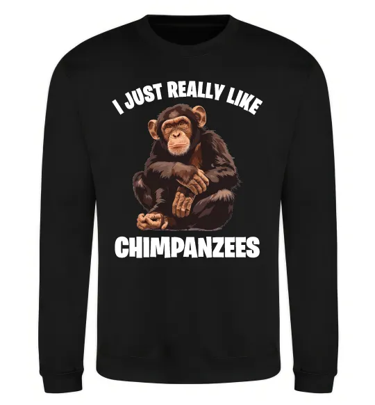 Світшот I really like chimpanzees Чорний фото