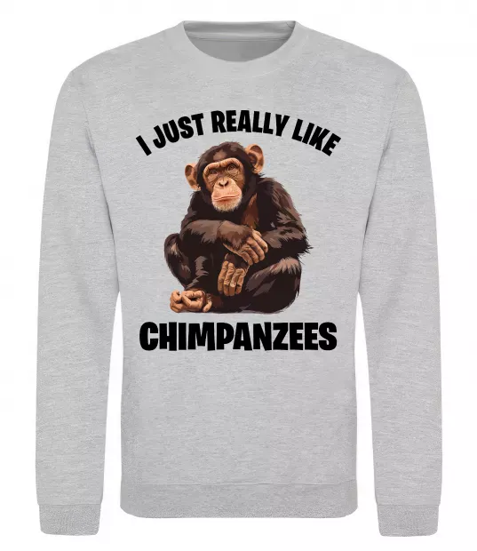 Свитшот I really like chimpanzees Серый меланж фото