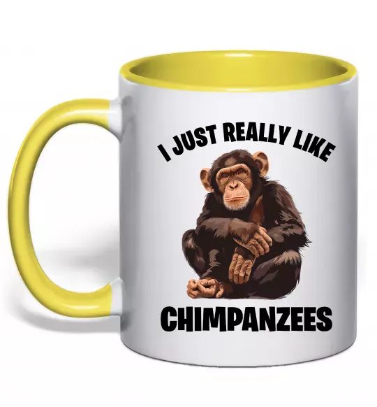 Чашка з кольоровою ручкою I really like chimpanzees Сонячно жовтий фото