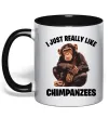 Чашка з кольоровою ручкою I really like chimpanzees Чорний фото