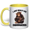Чашка з кольоровою ручкою I really like chimpanzees Лимонний фото