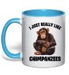 Чашка з кольоровою ручкою I really like chimpanzees Блакитний фото