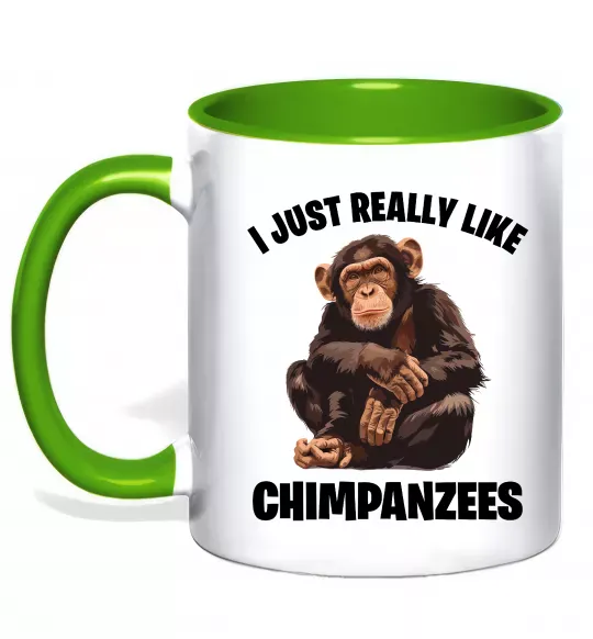 Чашка з кольоровою ручкою I really like chimpanzees Зелений фото
