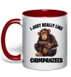 Чашка з кольоровою ручкою I really like chimpanzees Червоний фото