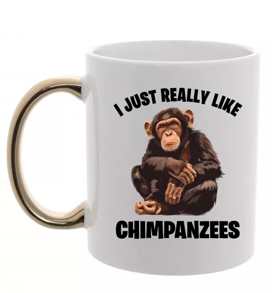 Чашка з кольоровою ручкою I really like chimpanzees Золото фото