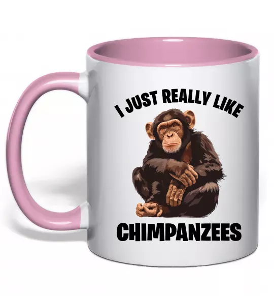 Чашка з кольоровою ручкою I really like chimpanzees Ніжно рожевий фото