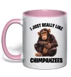 Чашка з кольоровою ручкою I really like chimpanzees Ніжно рожевий фото