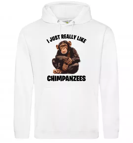 Мужская толстовка (худи) I really like chimpanzees Белый фото