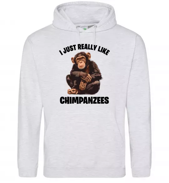 Мужская толстовка (худи) I really like chimpanzees Серый меланж фото