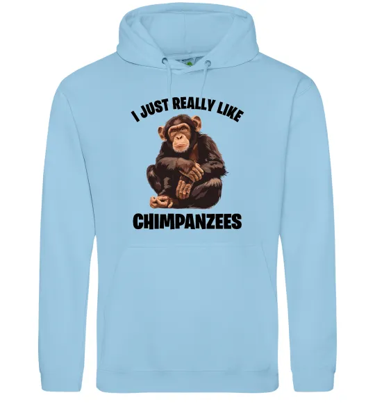 Женская толстовка (худи) I really like chimpanzees Голубой фото