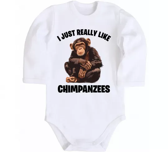 Дитячий бодік I really like chimpanzees Білий фото
