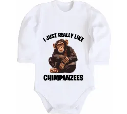Дитячий бодік I really like chimpanzees Білий фото