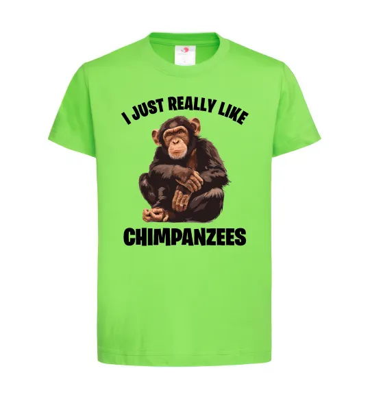 Дитяча футболка I really like chimpanzees Лаймовий фото
