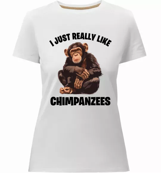 Женская премиум футболка I really like chimpanzees Белый фото