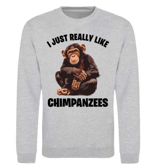Світшот I really like chimpanzees Сірий меланж фото