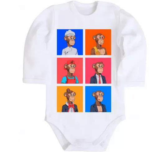 Детский боди Funny monkeys Белый фото