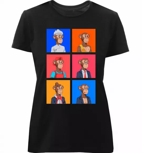 Женская премиум футболка Funny monkeys Черный фото