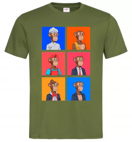 Мужская футболка Funny monkeys Оливковый фото