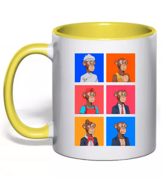 Чашка с цветной ручкой Funny monkeys Солнечно желтый фото