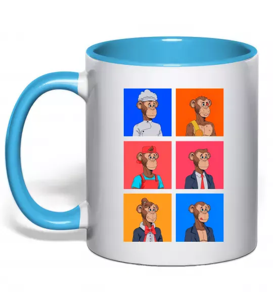 Чашка с цветной ручкой Funny monkeys Голубой фото