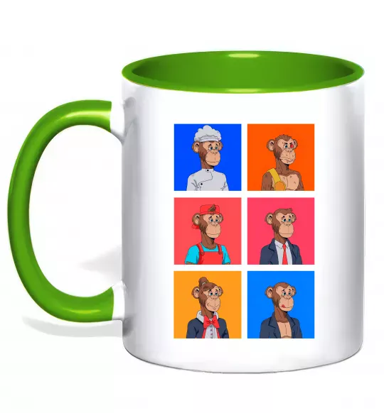 Чашка с цветной ручкой Funny monkeys Зеленый фото