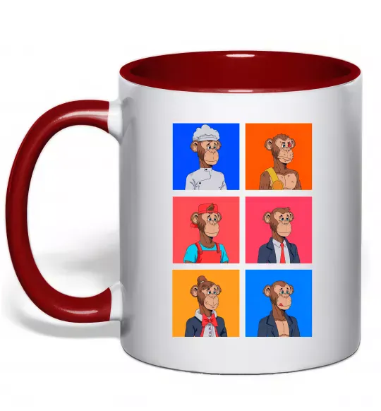 Чашка с цветной ручкой Funny monkeys Красный фото