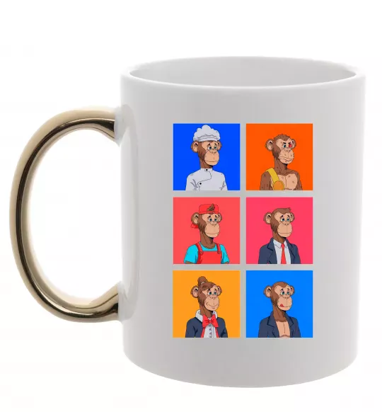 Чашка с цветной ручкой Funny monkeys Золото фото