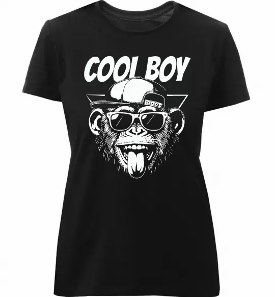 Женская премиум футболка Cool boy monkey Черный фото