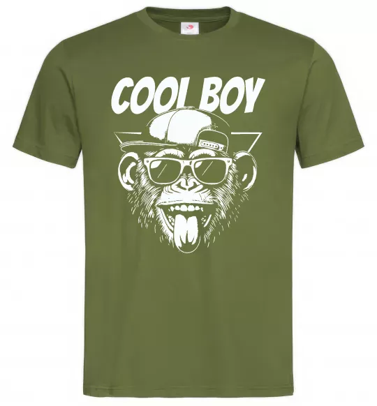 Мужская футболка Cool boy monkey Оливковый фото
