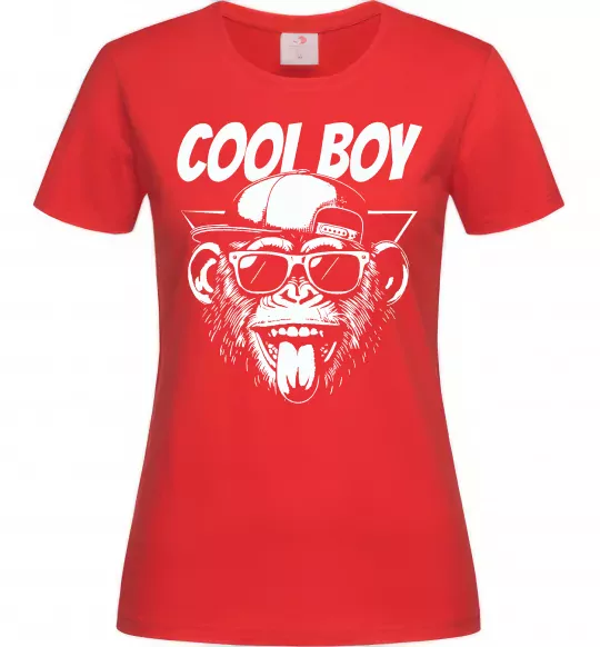 Женская футболка Cool boy monkey Красный фото