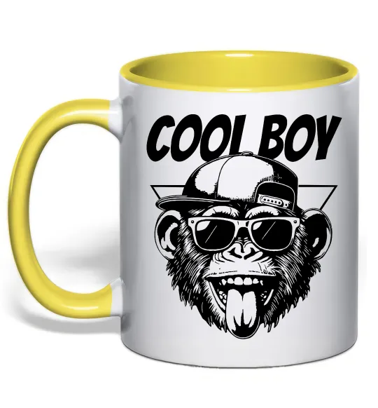 Чашка с цветной ручкой Cool boy monkey Лимонный фото