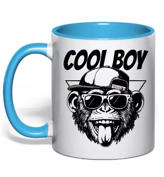 Чашка с цветной ручкой Cool boy monkey Голубой фото