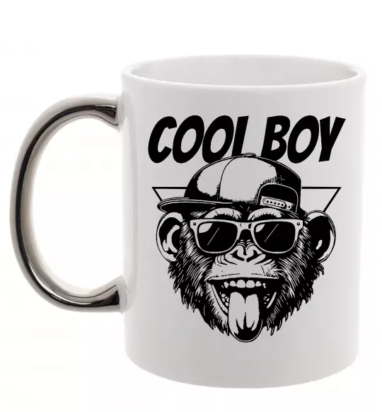 Чашка с цветной ручкой Cool boy monkey Серебро фото