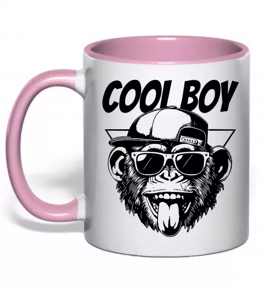 Чашка с цветной ручкой Cool boy monkey Нежно розовый фото
