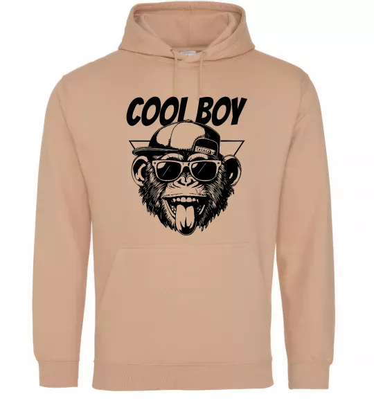 Мужская толстовка (худи) Cool boy monkey Песочный фото