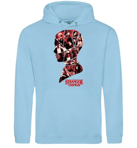 Мужская толстовка (худи) Силует колаж stranger things Голубой фото