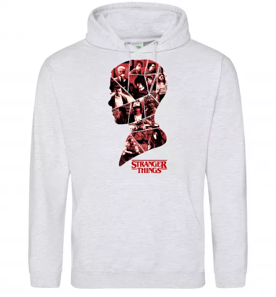 Женская толстовка (худи) Силует колаж stranger things Серый меланж фото