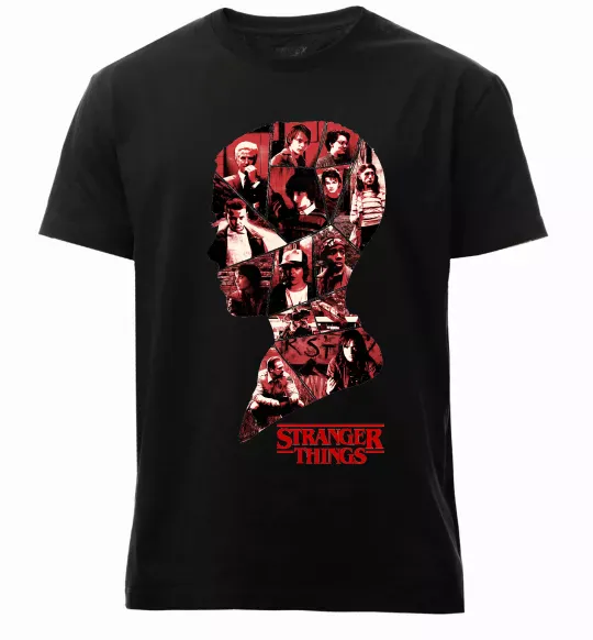 Мужская премиум футболка Силует колаж stranger things Черный фото