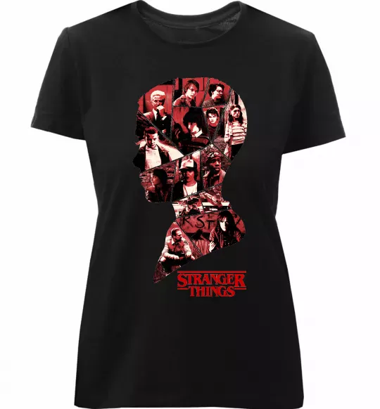 Жіноча преміум футболка Силует колаж stranger things Чорний фото