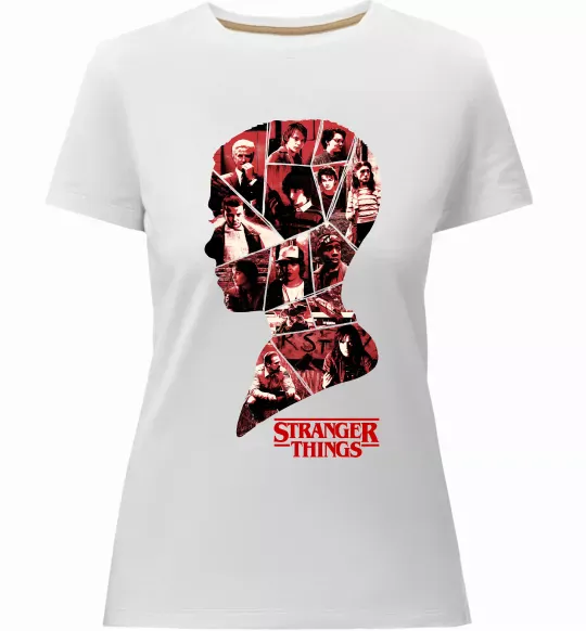 Жіноча преміум футболка Силует колаж stranger things Білий фото
