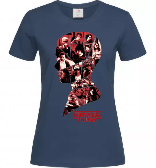 Женская футболка Силует колаж stranger things Темно-синий фото